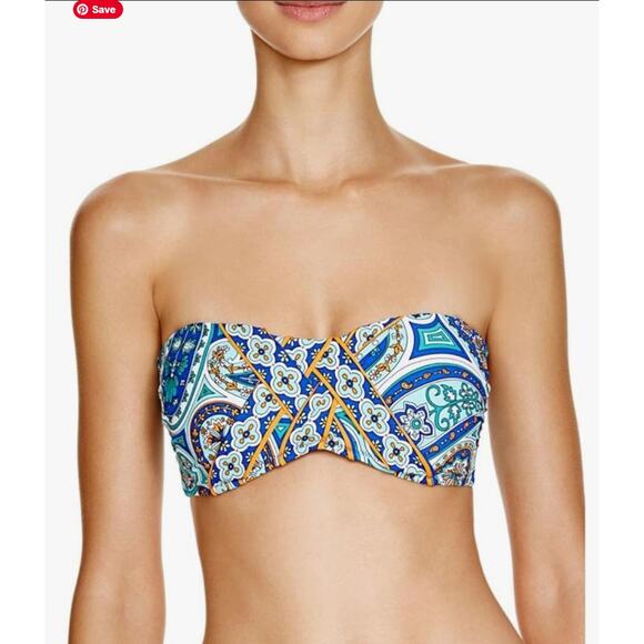 TRINA TURK Bandeau Swimsuit Top Size 14 Provence Paisley Blue Orange Strapless - Picture 8 of 8